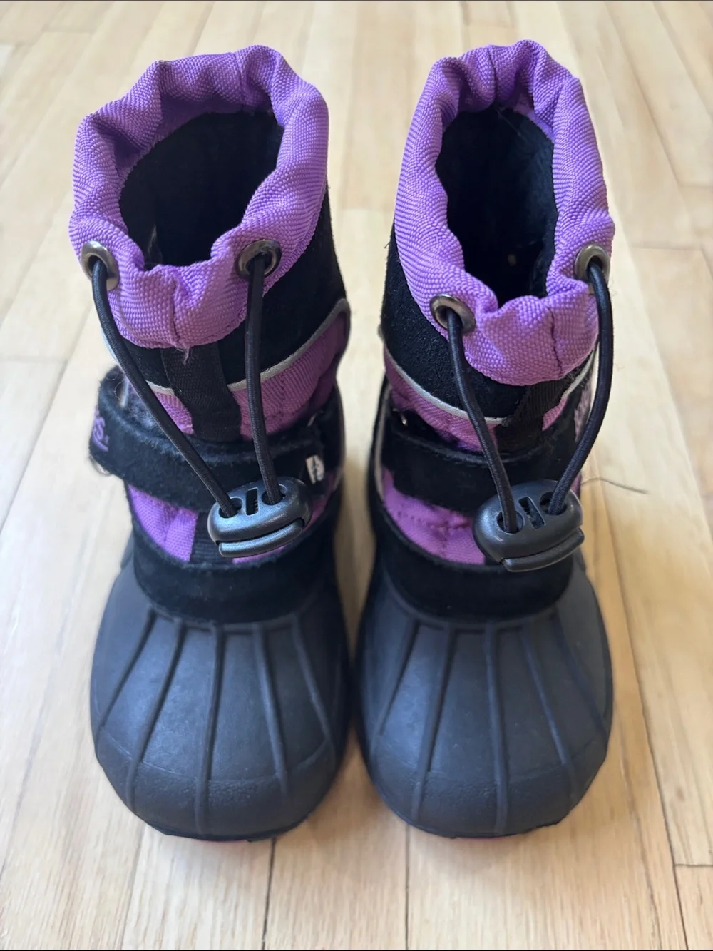 totes Kids Black and Purple Winter Boots with Drawcord